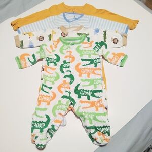 Lot of 4 Baby Boy Footed Sleepers Size 3 M Zipper and Snap Cozy Soft & Comfy